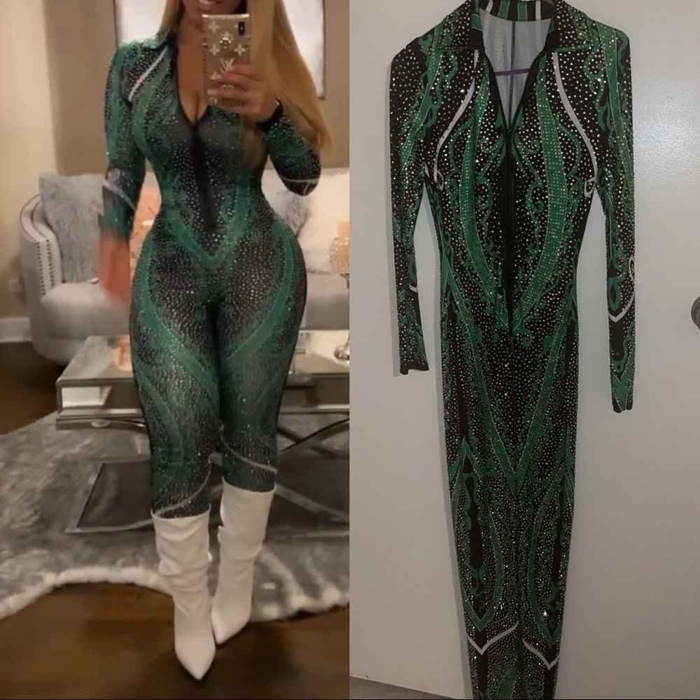 Beaded & sequence one piece jumpsuit
